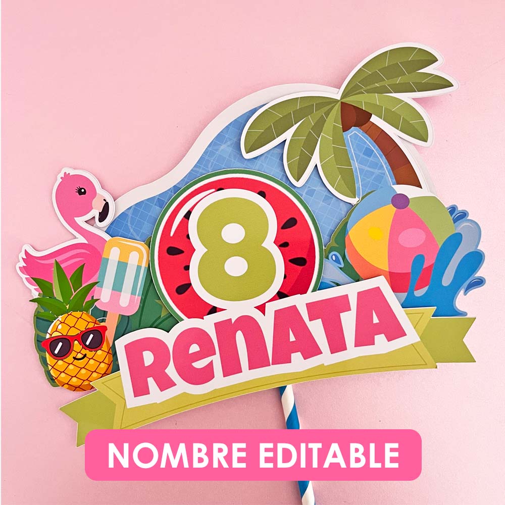 Cake topper pool party para imprimir