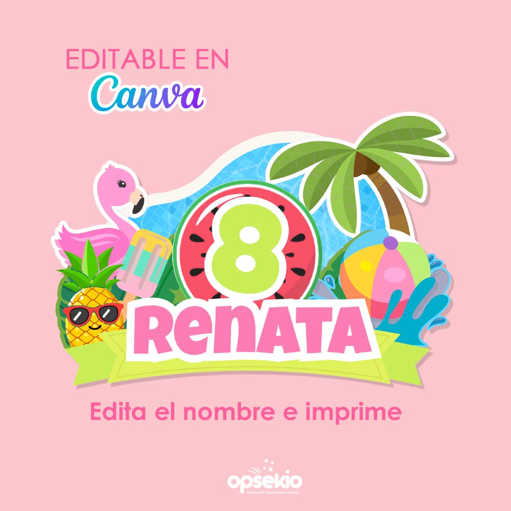Cake topper pool party para imprimir