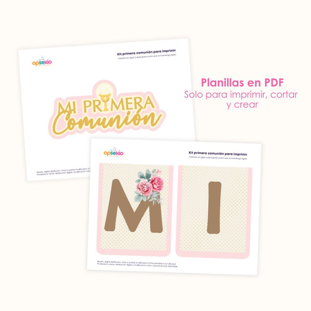 Kit imprimible para Primera Comunión – Banderines y cake topper