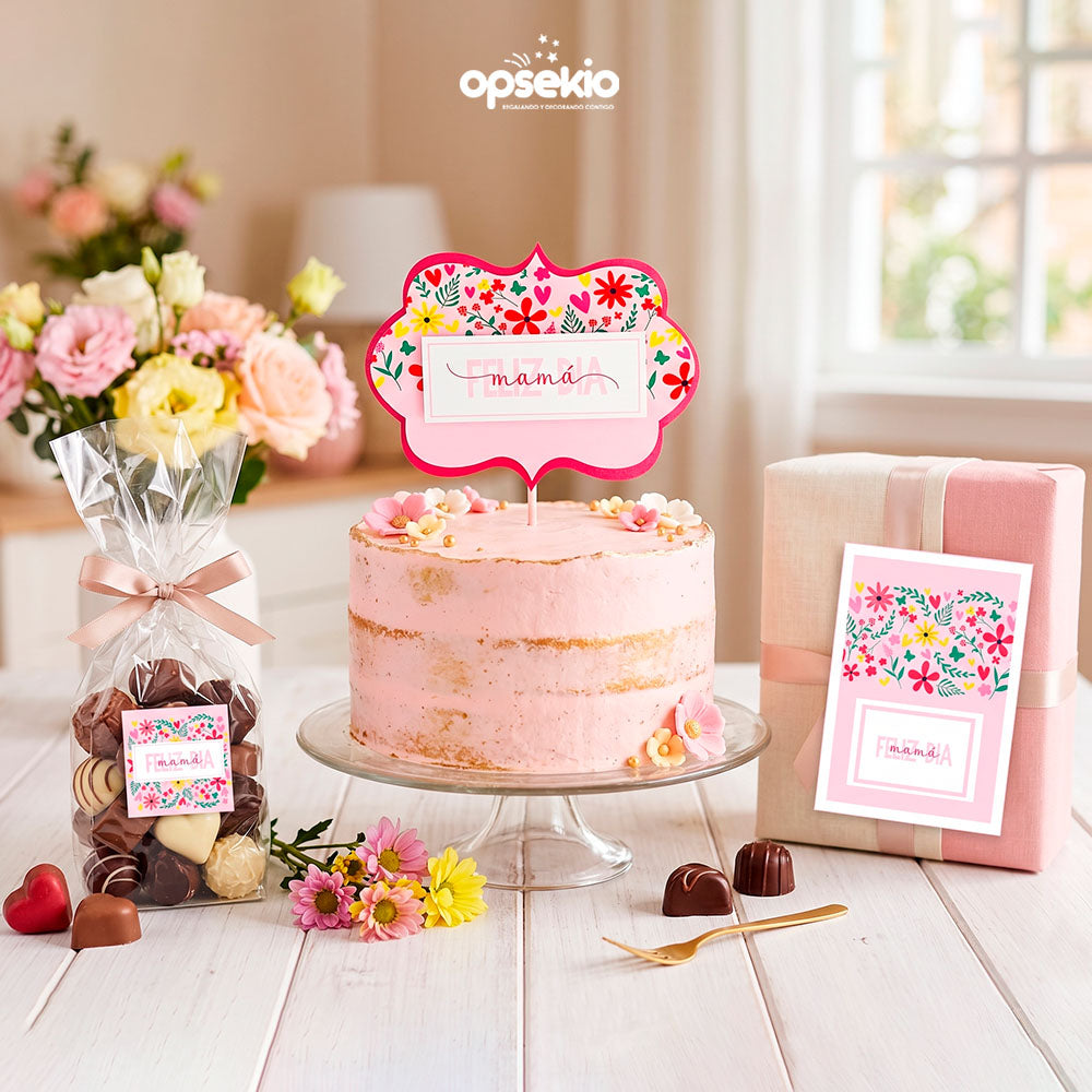 Kit Imprimible Día de la Madre: Tarjeta, Cake Topper y Etiqueta (PDF)