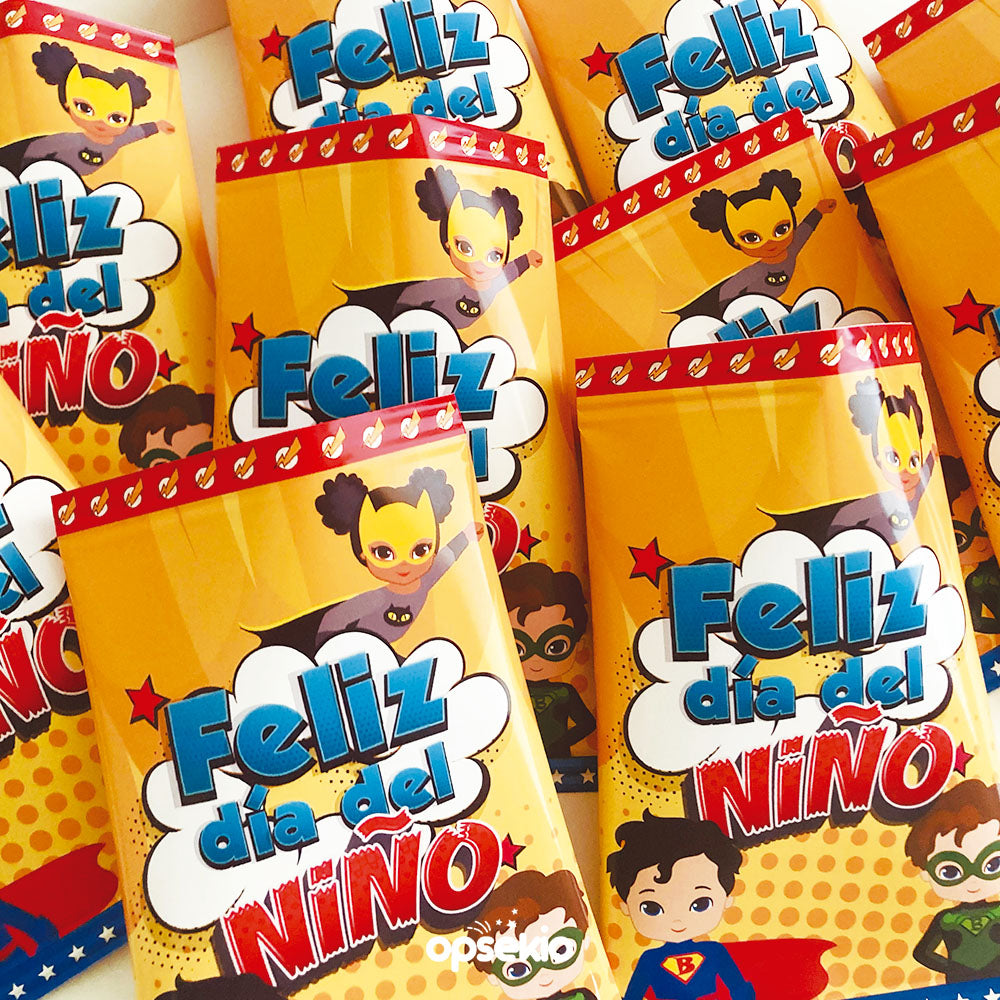Chip Bag Feliz Día del Niño Superhéroes - Imprimible PDF y PNG