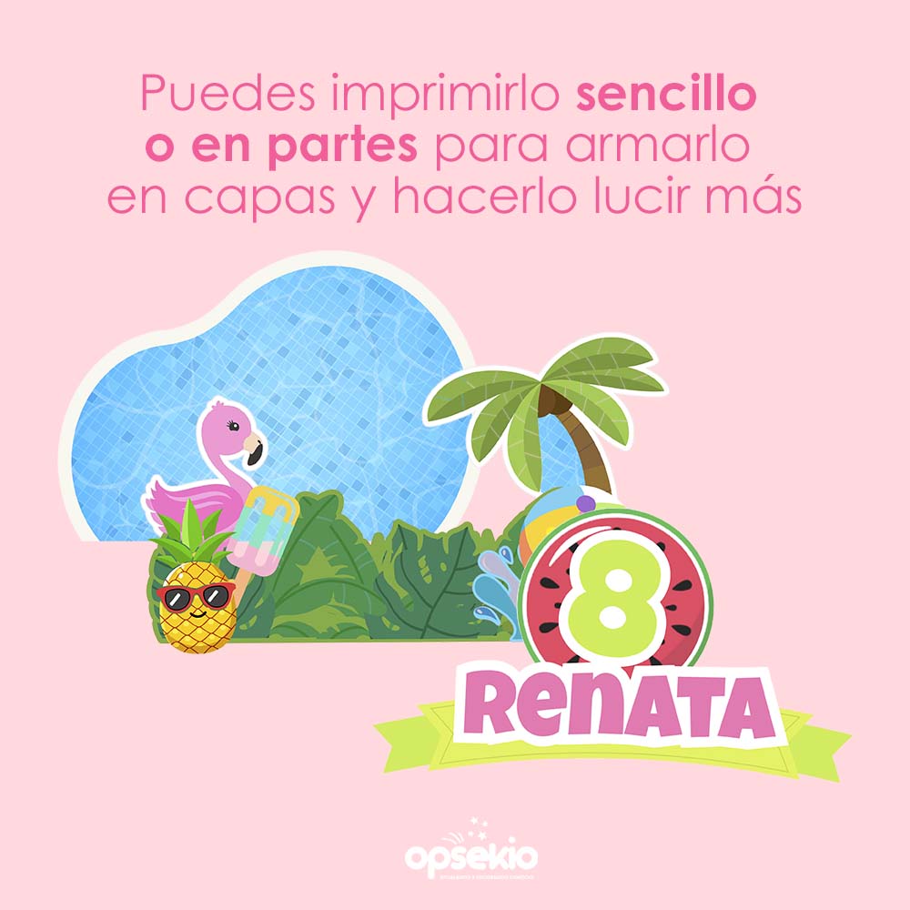 Cake Topper Pool Party — Letrero para Pastel Imprimible