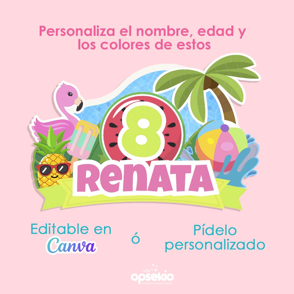 Cake Topper Pool Party — Letrero para Pastel Imprimible