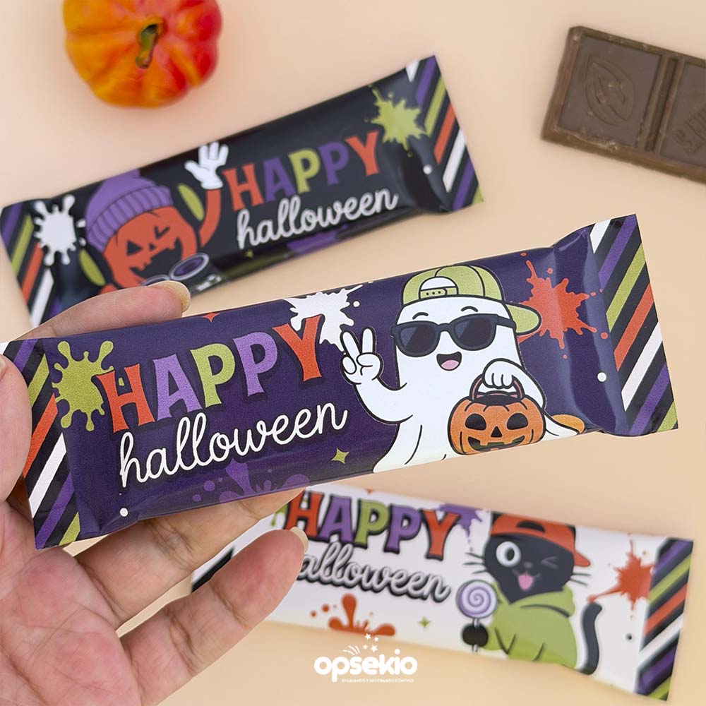 Envoltura Chocolate Halloween Spooky fun — 3 Diseños Imprimibles PDF