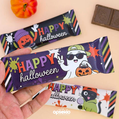 Envoltura Chocolate Halloween Spooky fun — 3 Diseños Imprimibles PDF