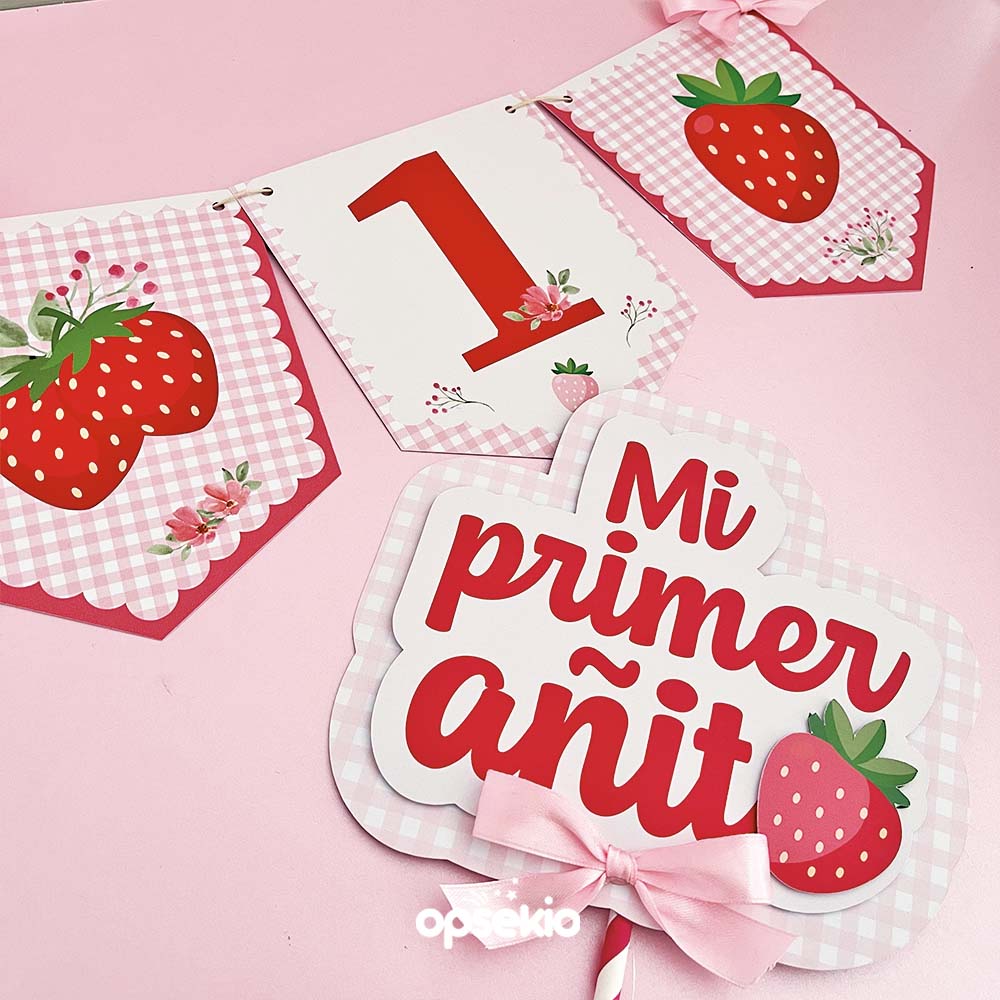 Kit de Imprimibles Primer Añito Fresa - Decoración en PDF y PNG