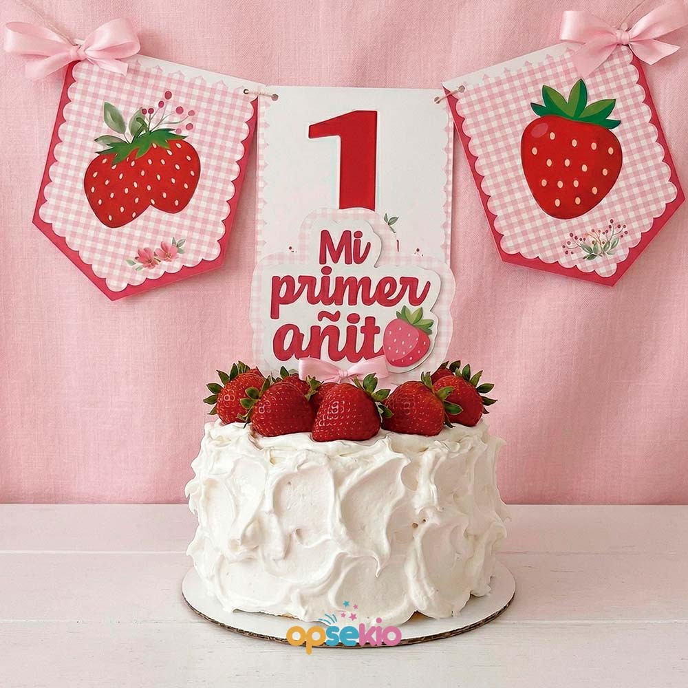 Kit de Imprimibles Primer Añito Fresa - Decoración en PDF y PNG