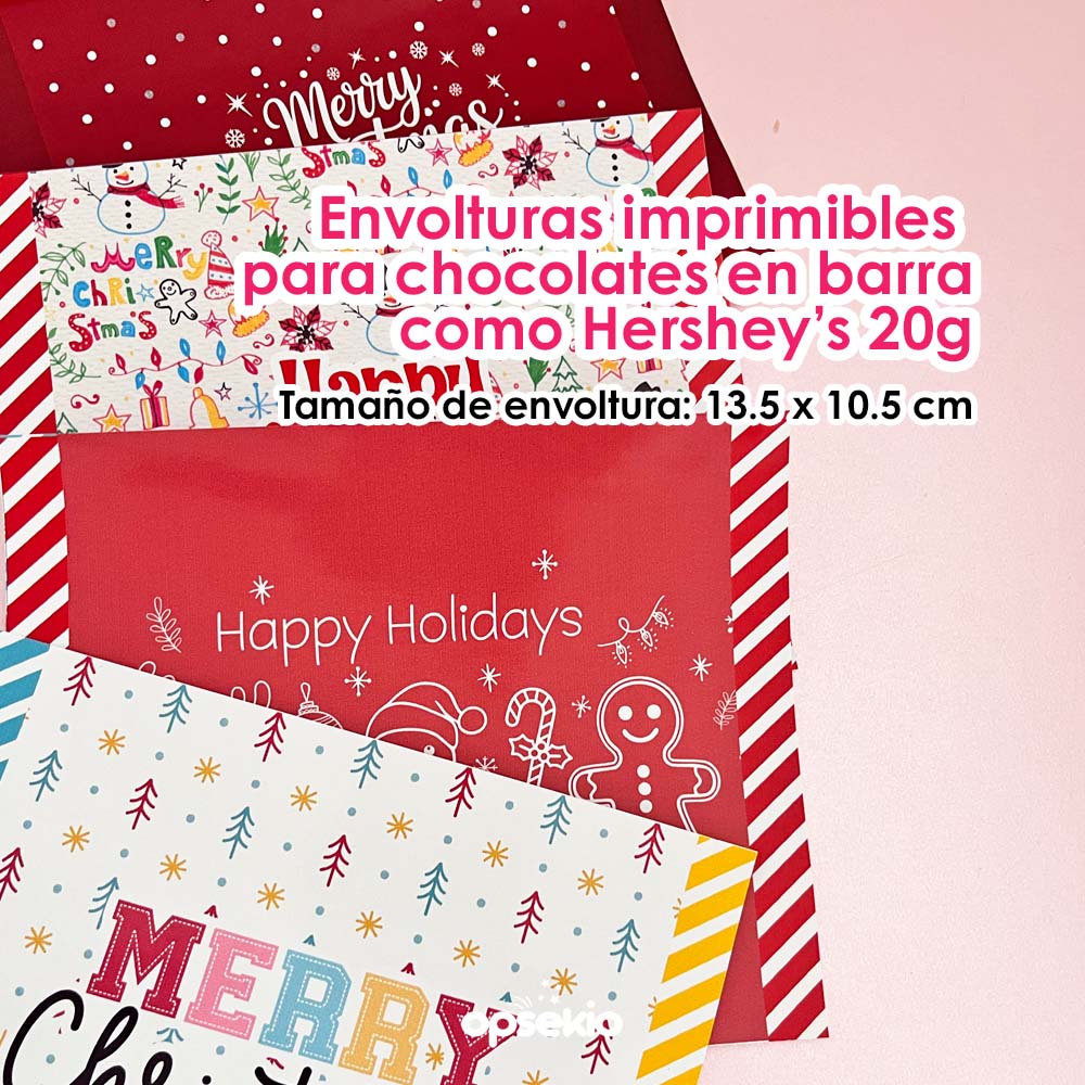 Envoltura navideña para chocolate – Kit imprimible para regalos o detalles navideños