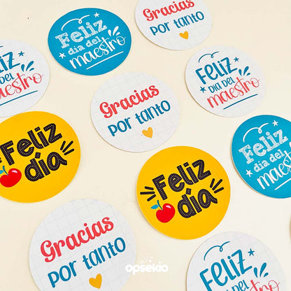 Etiquetas Redondas Día del Maestro - Planillas Imprimibles en PDF