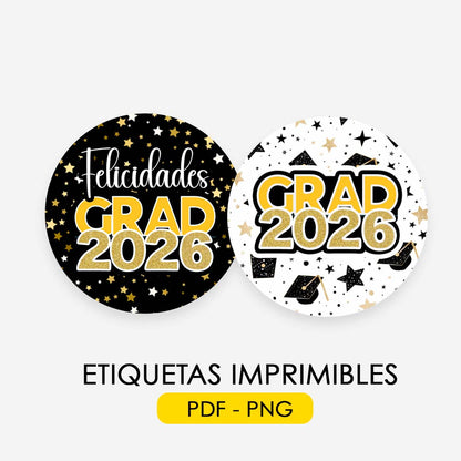 Etiquetas Graduación para Imprimir 2026 – PDF y PNG