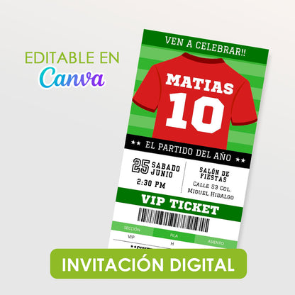 Invitación Fiesta de Cumpleaños Fútbol – Plantilla Editable en Canva (Digital e Imprimible)