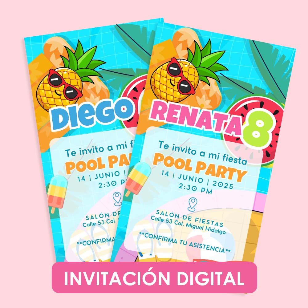 Invitación Pool Party Niños — Digital e Imprimible