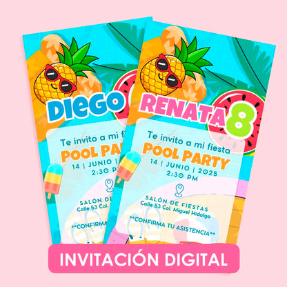 Invitación Pool Party Niños — Digital e Imprimible