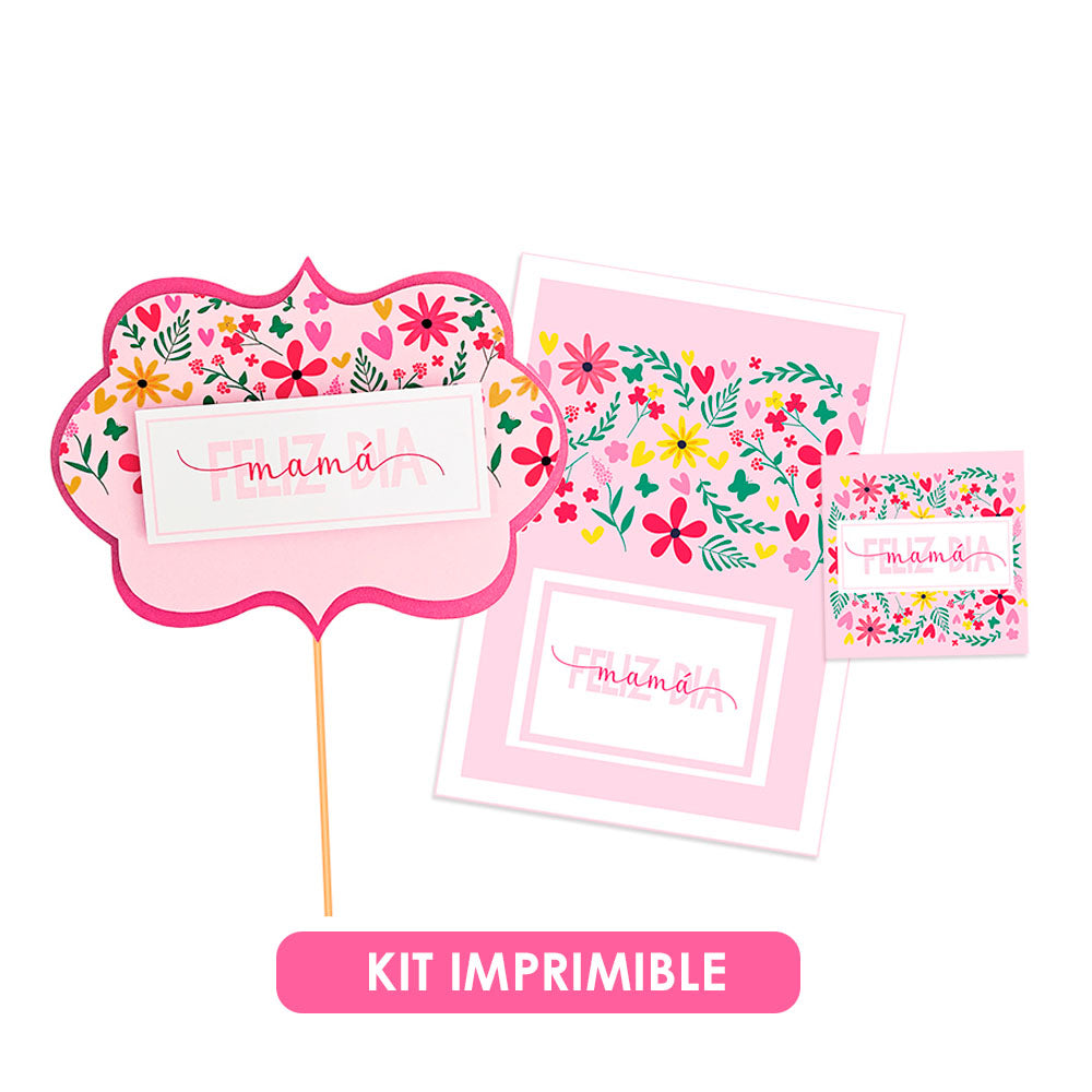 Kit Imprimible Día de la Madre: Tarjeta, Cake Topper y Etiqueta (PDF)