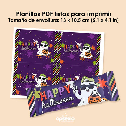 Envoltura Chocolate Halloween Spooky fun — 3 Diseños Imprimibles PDF