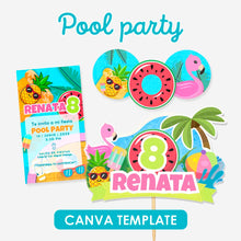 Mini Kit Pool Party — Invitación, Cake Topper y Etiquetas