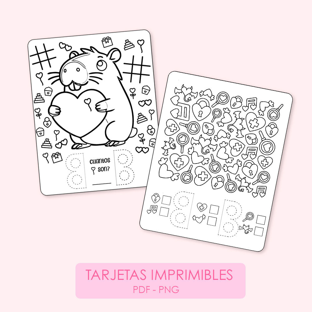 Tarjetas san valentin para colorear imprimible