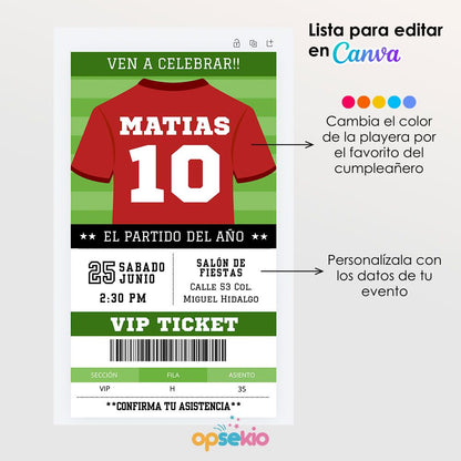 Invitación Fiesta de Cumpleaños Fútbol – Plantilla Editable en Canva (Digital e Imprimible)