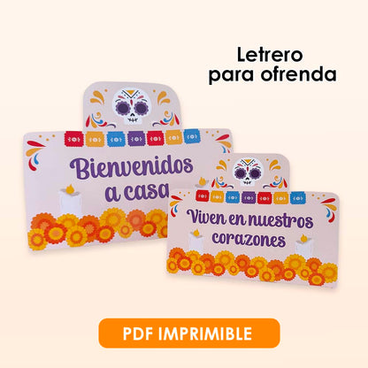 Letrero imprimible para altar Día de Muertos