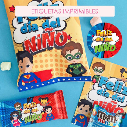 Etiquetas día del niño superheroes para imprimir