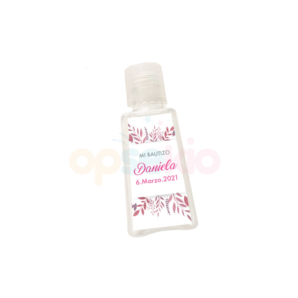 Recuerdo para bautizo gel antibacteril floral rosa