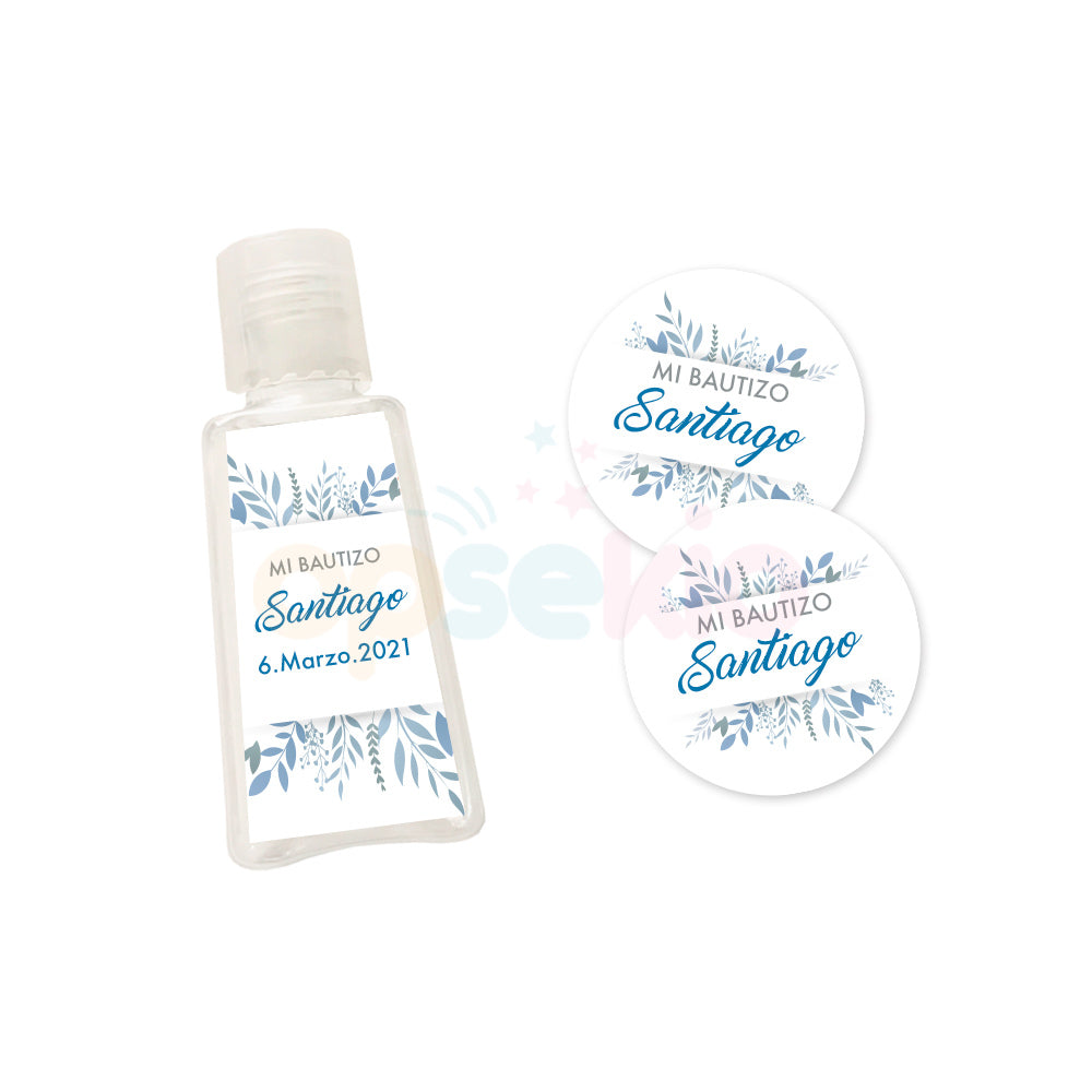 Gel y etiquetas para bautizo