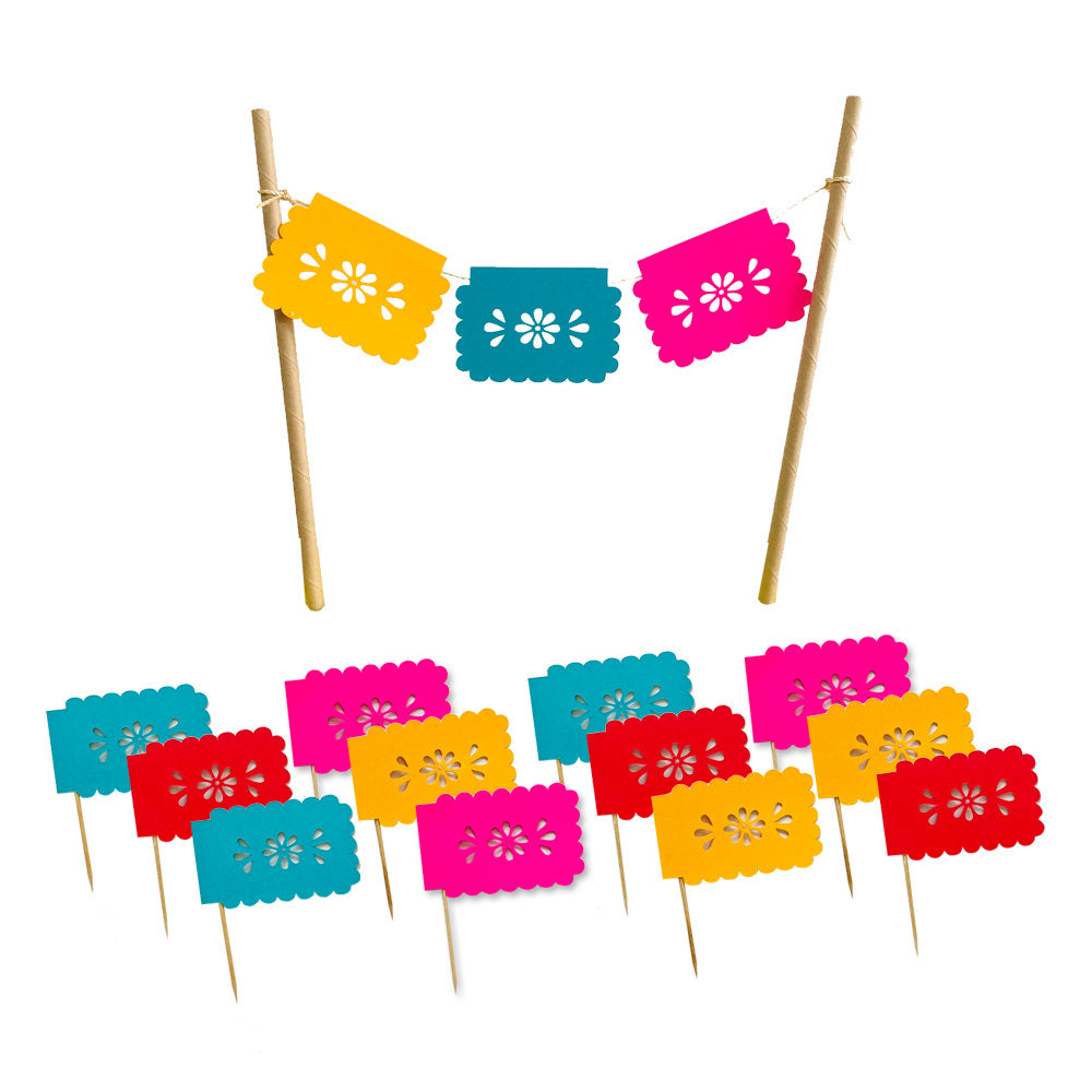 Cake topper y toppers papel picado
